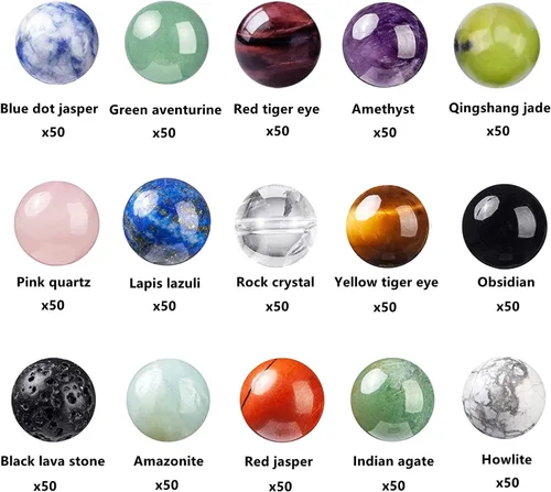 Miniatura 2 de 750 cuentas de piedra redonda natural real, cristales lisos, piedras preciosas sueltas, multicolor, mezcladas para hacer joyas, pulseras, collares