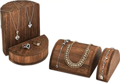 MOOCA Juego de 4 elevadores de madera ligeros para pulseras, aretes y collares, múltiples combinaciones para innumerables estilos de exhibición,
