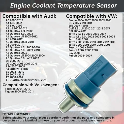 Miniatura 2 de 158-0784 Sensor de temperatura del refrigerante compatible con Audi A3 A4 A6 Q7 S5 S6 TT Quattro VW Beetle Eos Golf GTI Jetta Passat Touareg