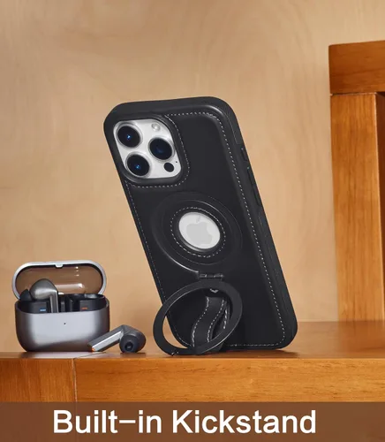 Miniatura 7 de Butaiga - Funda para iPhone 12 Pro Max con correa de cuero, soporte de anillo, color negro Finger Loop, Relieve Smartphone Pinky Strain