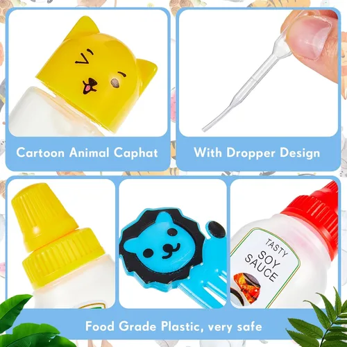 Miniatura 3 de Contenedor de 26 piezas de lonchera Bento para salsa de soja, 5 mini botellas de plástico para condimentos, lindos accesorios de almuerzo para niños
