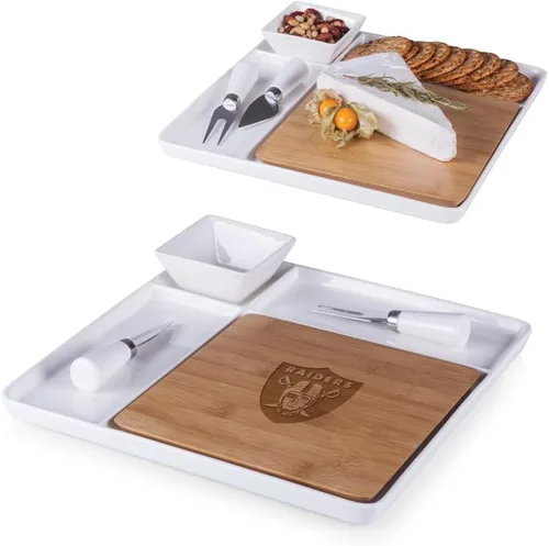 Miniatura 2 de Picnic TIME NFL Peninsula Tabla de cortar y bandeja para servir, tabla de queso, tabla de embutidos - plato de aperitivo, bambú y cerámica blanca
