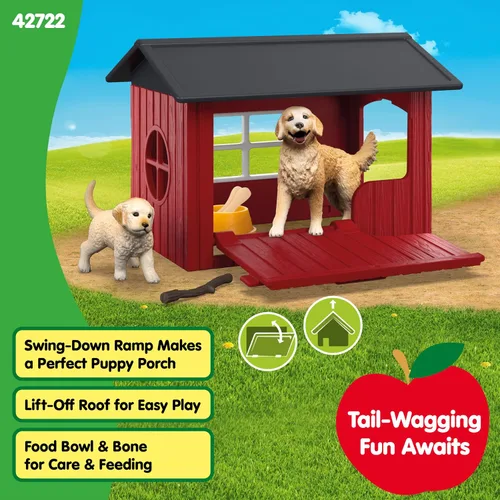 Miniatura 4 de Schleich Farm World - Juego de 6 piezas de perrera de juguete con Golden Retrievers para niños. Juguetes de animales de granja para niños y niñas.