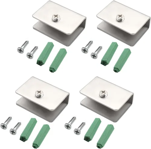 Miniatura 17 de MroMax 12PCS 1.1" x 0.87" x 0.47" (LxWxH) Soporte de estante de vidrio semicírculo ajustable acero inoxidable puerta gabinete clip plateado