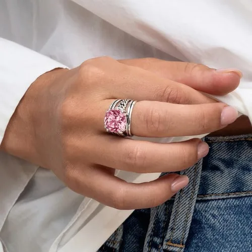 Miniatura 2 de JEAN RACHEL JEWELRY Anillo de plata de ley 925, diseño vintage con circonita cúbica en forma de cojín, hipoalergénico, sin plomo ni níquel, anillos