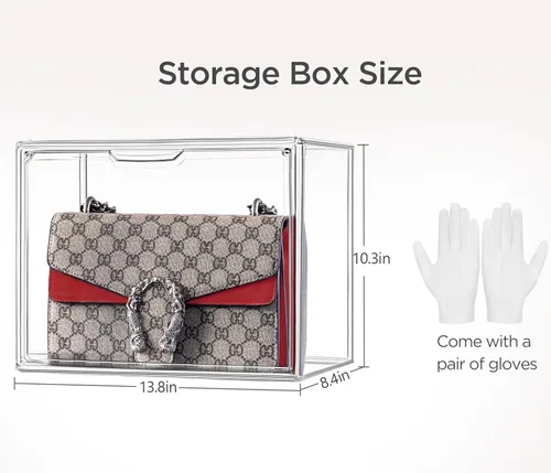 Miniatura 41 de HBlife Paquete de 3 organizadores de almacenamiento de bolsos para armario, caja de exhibición mediana transparente apilable con puerta magnética