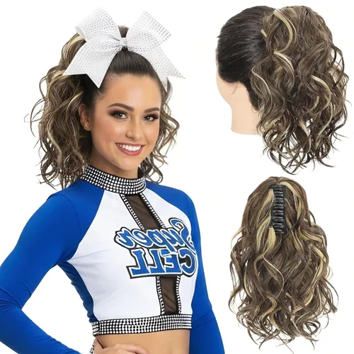 Miniatura 14 de SEIKEA 10" Extensión de Cola de Caballo Corta con Destacado de Garra, PT001 Ella Cabello Ondulado y Rizado Grueso, Clip de Mandíbula