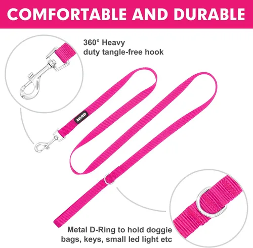 Miniatura 3 de azuza Juego de collar y correa de nailon para perro, resistente y duradero, estilo básico, correa y collar con anillo de identificación