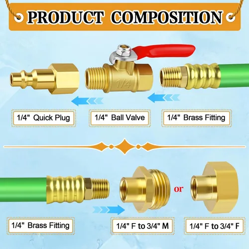 Miniatura 3 de Kit de acondicionamiento para el invierno de RV, adaptador de soplado de aspersor de 12 pulgadas con válvula de cierre, kit de preparación de Verde