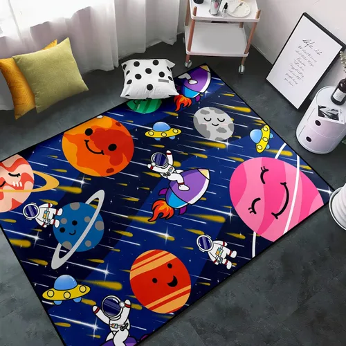 Miniatura 23 de Alfombra espacial para habitación de niños, alfombra de galaxia para niños, alfombras espaciales para dormitorio de niños, decoración