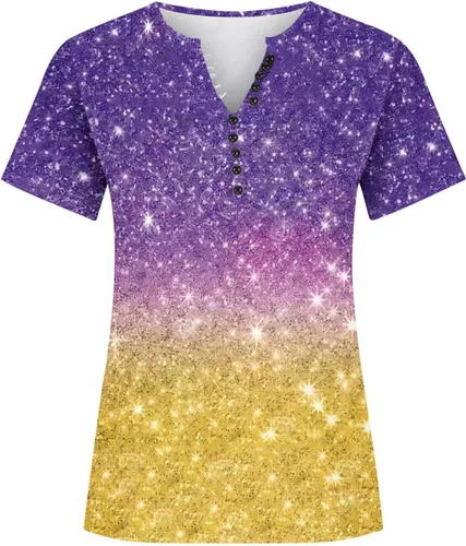 Miniatura 142 de Summer Shirts for Women 2025 Plus Size Short Sleeve Henley Tops Marble Floral Loose Tshirt Tee Casual Dressy Tunics