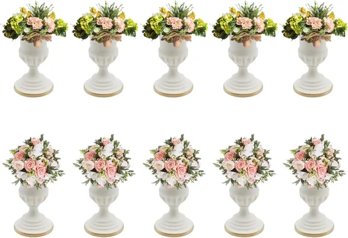 Miniatura 13 de Juego de 10 portavelas de metal dorado de 10.2 pulgadas de alto, florero, arreglo floral, candelabro, candelabro, portavelas para bodas, fiestas