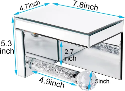 Miniatura 3 de TACIDON Soporte de papel higiénico de diamante Crystal Crush con estante espejado. Soporte moderno de papel higiénico de plata montado en la pared