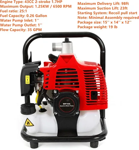 Miniatura 5 de Bomba de transferencia de agua de gasolina 43CC Motor de 2 tiempos Bomba de transferencia de agua de alto flujo de gasolina 6500RPM 35 GPM Bomba