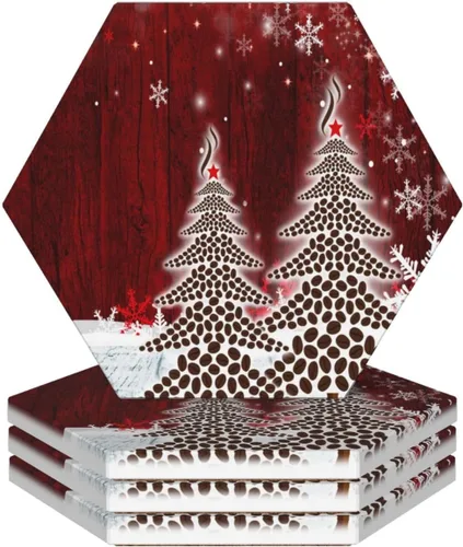 Miniatura 9 de Juego de 4 posavasos de invierno de Navidad para bebidas, camión rojo, árbol de Navidad, posavasos de cerámica absorbentes para mesa de café, bar