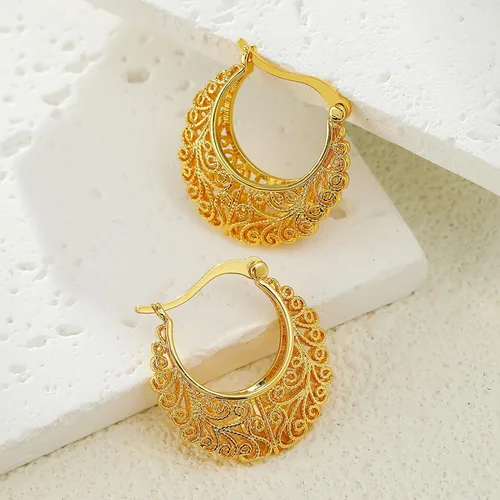 Miniatura 4 de Aretes de aro de oro de filigrana, aretes pequeños vintage para mujer