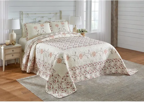 Miniatura 12 de BrylaneHome Colcha bordada Margaret - King, rosa