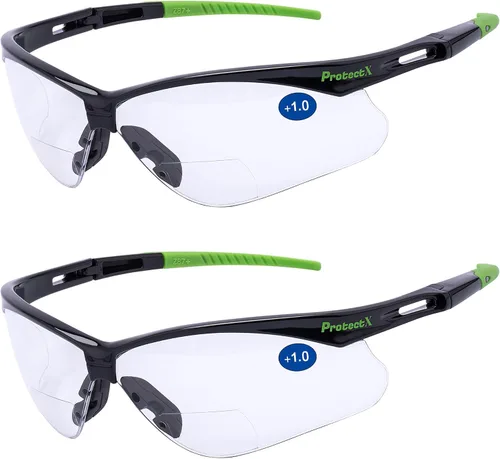 Miniatura 26 de ProtectX Anteojos de seguridad clásicos, lentes antivaho resistentes a los arañazos, gafas protectoras para el trabajo, interior/exterior, ANSI Z87.1