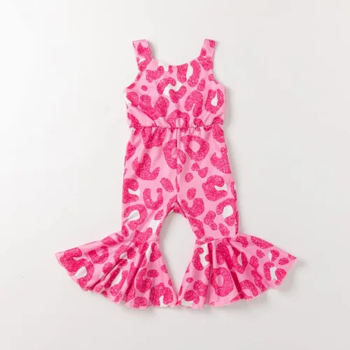 Miniatura 2 de Krogubis - Mameluco de bebé con estampado de mezclilla para niñas con lazo de leopardo, leotardo blanco, danza