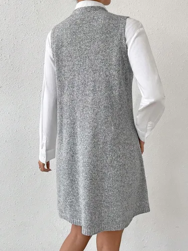 Miniatura 2 de SHENHE Vestido tipo suéter de punto largo con cuello en V y ajuste holgado para mujer