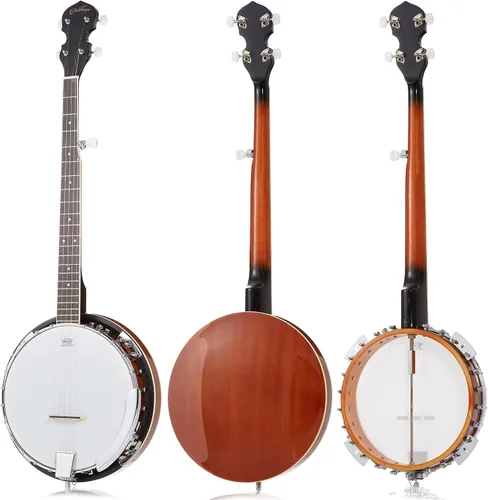 Miniatura 2 de Ashthorpe Banjo de 5 cuerdas, zurdo, tamaño completo con 24 soportes, parte trasera cerrada, resonador de caoba y sintonizador de 5 engranajes