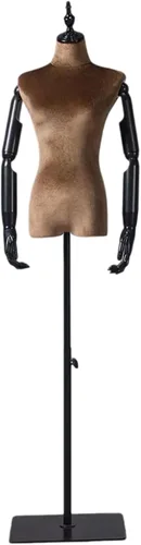 Female Mannequin Torso with 140-185 Cm Adjustable Height Stand, Shoulders 39 Cm /Bust 86 Cm / Waist 64 Cm / Hip 84 Cm(Brown,with arms)