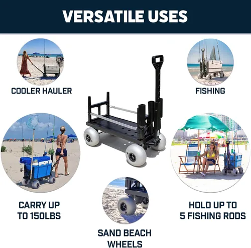 Miniatura 3 de Mighty Max Cart Carro compacto de pesca de playa al aire libre - Dolly Chest Dolly, Cooler Caddy Wheels - Base plana expandible y soportes