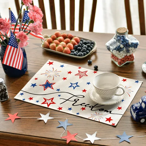 Miniatura 3 de Artoid Mode Juego de 4 manteles individuales Patriotic Freedom Stars del 4 de julio para mesa de comedor, 12 x 18 pulgadas, decoración del Día