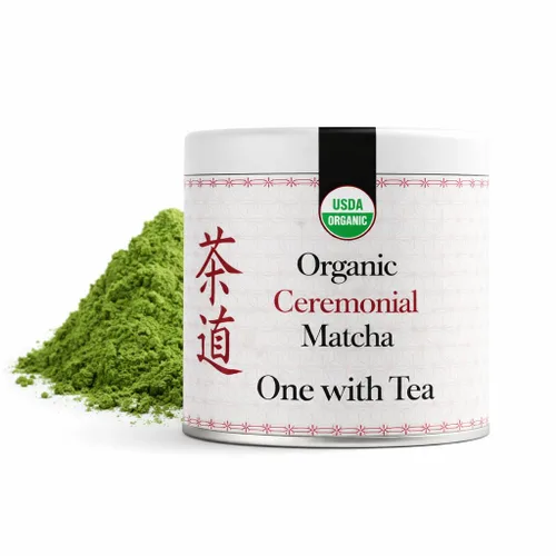 Miniatura 4 de One With Tea Polvo de Hojicha orgánico, polvo de té verde japonés tostado, molido en piedra, bajo en cafeína, sabor suave, 2 oz (60 g), perfecto