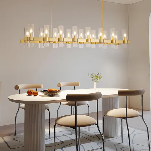 Miniatura 8 de Candelabros Lineales Dorados para Comedor, Candelabro Rectangular de 54" con Vidrio, Candelabros Modernos de 16 Luces Sobre Mesa, Candelabro
