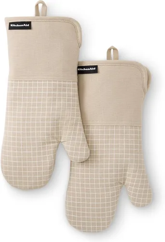 Miniatura 15 de KITCHENAID Gourmet Series Gridlines - Juego de 2 guantes de horno resistentes al calor hasta 600 °F, agarre de silicona suave, puño magnético, verde