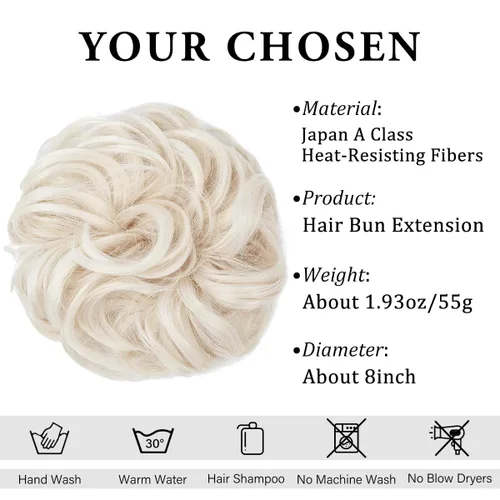 Miniatura 2 de CJL HAIR Extensiones de cabello sintético de moño desordenado, ondulado, rizado, grueso, para coleta, para mujer (rubio blanco)