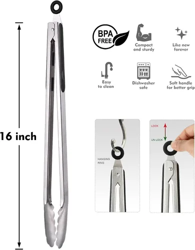 Miniatura 2 de Hotec Espátula de silicona flexible, espátula y pinzas de barbacoa de 16 pulgadas para cocinar