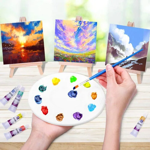 Miniatura 5 de cridoz - Juego de 18 lienzos pequeños con mini caballete de 4 x 4 pulgadas, kit de pintura para niños y adolescentes, acrílico para verter, color al