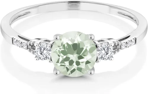 Miniatura 45 de Gem Stone King Anillo de compromiso de 3 piedras preciosas redondas de oro blanco de 10 quilates con piedra natal de 0.236 in con piedra natal