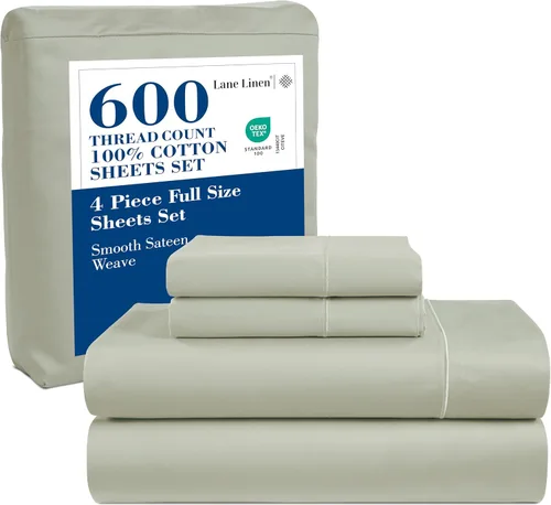 Miniatura 32 de LANE LINEN Juego de sábanas tamaño King – Sábanas de 600 hilos 100% algodón de fibra larga, naturalmente frescas y duraderas para el uso diario, 01