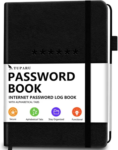 Libro de contraseñas con pestañas alfabéticas - Organizador de direcciones de Internet y contraseñas de tapa dura - Cuaderno de contraseñas para