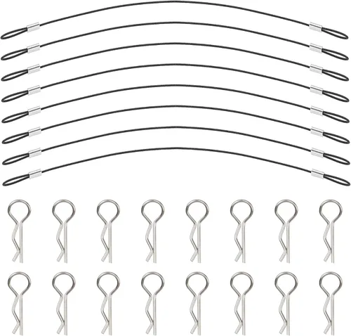 Miniatura 3 de ShareGoo - Paquete de 8 clips de metal en R con cuerda antipérdida de acero para carrocería RC compatible con 1/8 1/10 Traxxas HSP Arrma Axial Negro