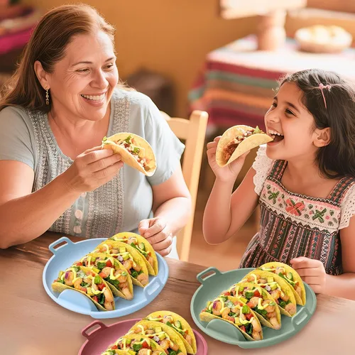 Miniatura 6 de Platos de silicona para tacos, juego de 3 bandejas reutilizables para servir tacos con 4 divisores, apto para lavavajillas y microondas, soporte