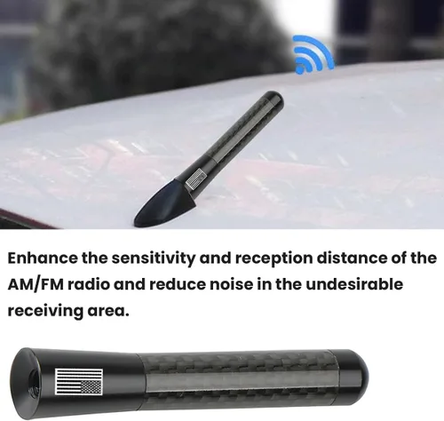 Miniatura 3 de BESULEN Antena Corta de Coche, Antena de Radio de Auto de 3.1 Pulgadas de Fibra de Carbono con Bandera Americana de Aluminio para Recepción AM/FM