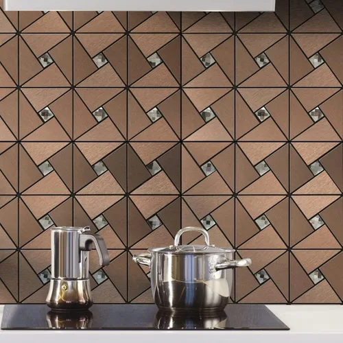 Miniatura 3 de Art3d 10 láminas de azulejos adhesivos de mosaico metálico para decoración de pared de cocina, azulejos adhesivos de aluminio compuesto para pegar