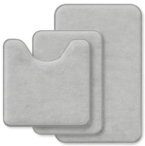 Miniatura 16 de Juego de alfombras de baño negros de espuma viscoelástica de 3 piezas con tapetes para inodoro, suaves y de apoyo, absorbentes de impactos