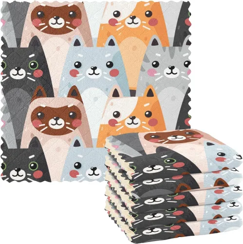 Miniatura 10 de CaTaKu Paños de cocina de animales del bosque de acuarela, paquete de 6 trapos reutilizables para lavar, paños de limpieza de microfibra, paños