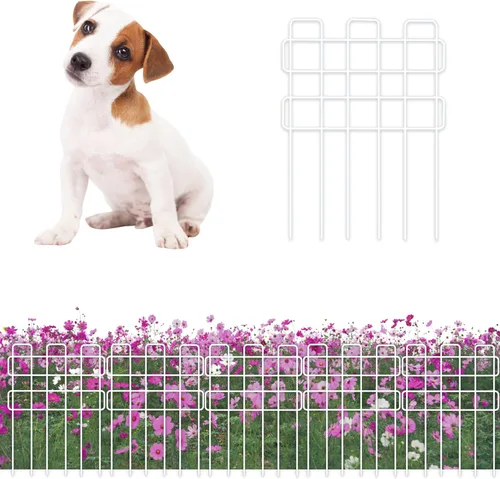 Miniatura 10 de ShopLaLa Valla de jardín para animales (10 paneles) de 12 pulgadas de largo x 16.5 pulgadas de alto, valla de alambre de metal blanco pequeña