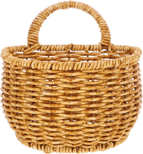 2 cestas de almacenamiento tejidas a mano, pequeña cesta colgante de ratán de imitación para cocina, baño, decoración de pared, organizador de