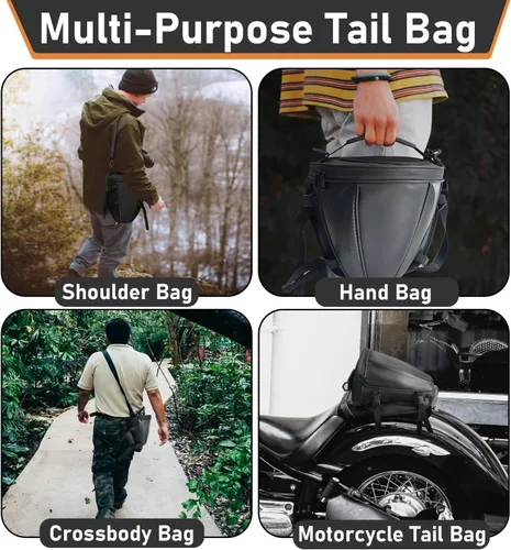 Miniatura 5 de Bolsa de cola para motocicleta, multifuncional, para guardar en el asiento trasero, bolsa de sillín, bolsa de tanque para motocicleta con correa
