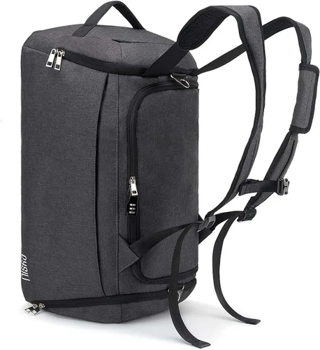 Miniatura 7 de Bolsa de lona deportiva con compartimento para zapatos y bolsillo húmedo, bolsa de gimnasio impermeable de 42L para hombres y mujeres, bolsa