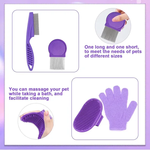 Miniatura 5 de VCZONE Kit de aseo para animales pequeños de 8 piezas, kit de aseo para conejos con cortaúñas y lima para mascotas, peine antipulgas, cepillo