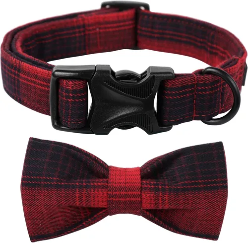 Miniatura 13 de Lionet Paws Collar para perro y gato con corbata de moño, hebilla de plástico ajustable, collar de cuadrícula para perros pequeños, medianos