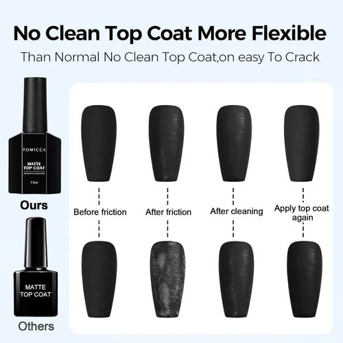 Miniatura 5 de TOMICCA Capa superior de gel mate, 0.5 onzas líquidas, acabado mate para esmalte de uñas de gel, remojar LED UV para curar de larga duración